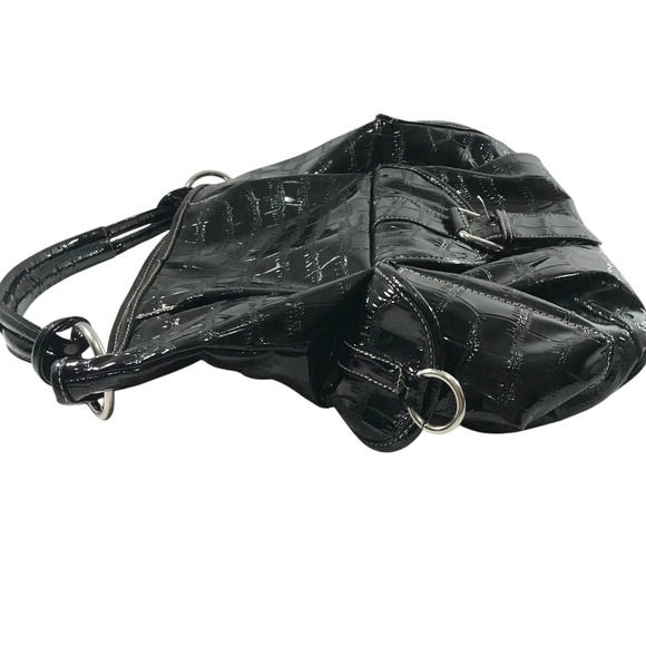 Women's Cabrelli Shiny Black Handbag Dressy Cocktail Purse - Picture 8 of 14